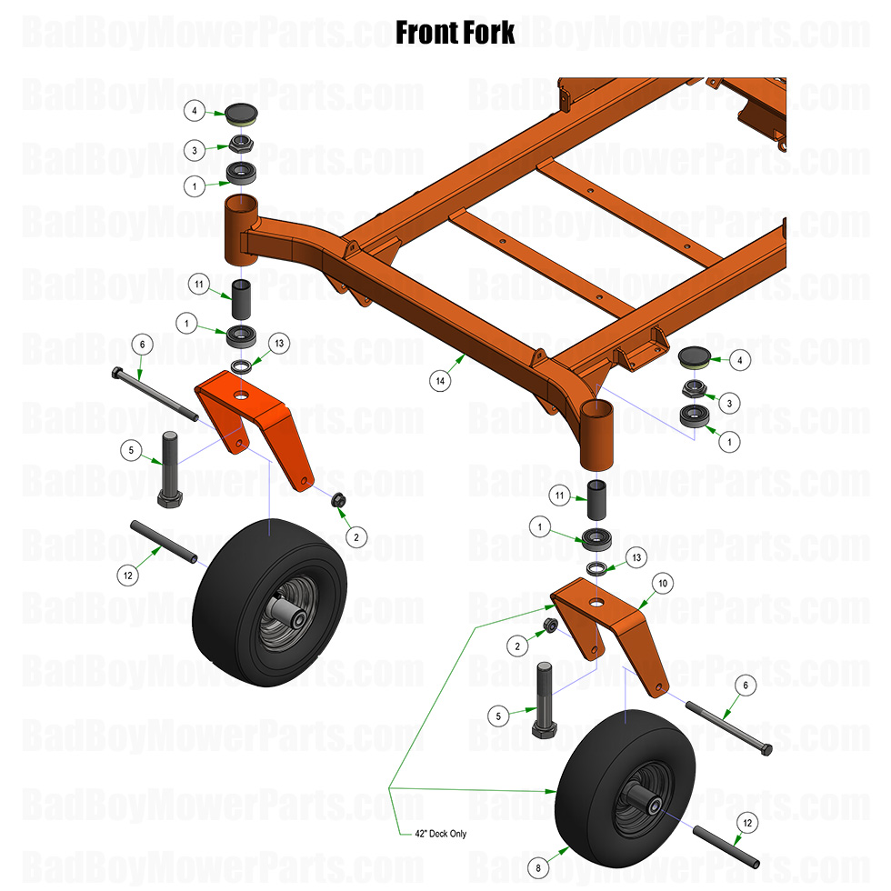 3792 - Bad Boy Mower Parts Lookup > 2025 > MZ Rambler > Front Fork Assembly